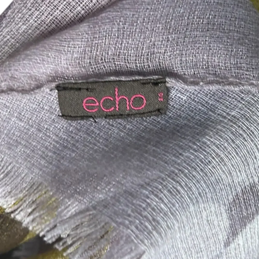Echo Abstract Woven Wrap Scarf Grey Green Purple